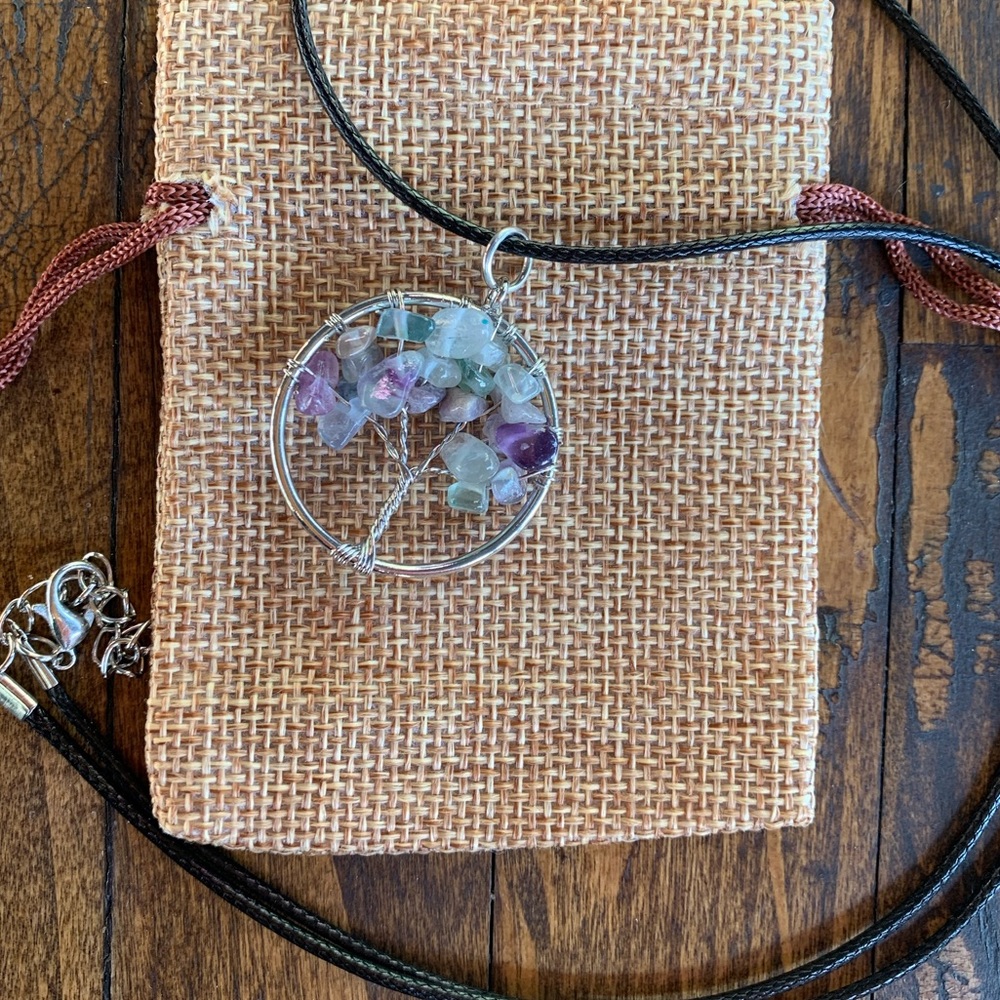 Brand New Fluorite Necklace Tree Of Life Necklace Beautiful Fluorite Pendant